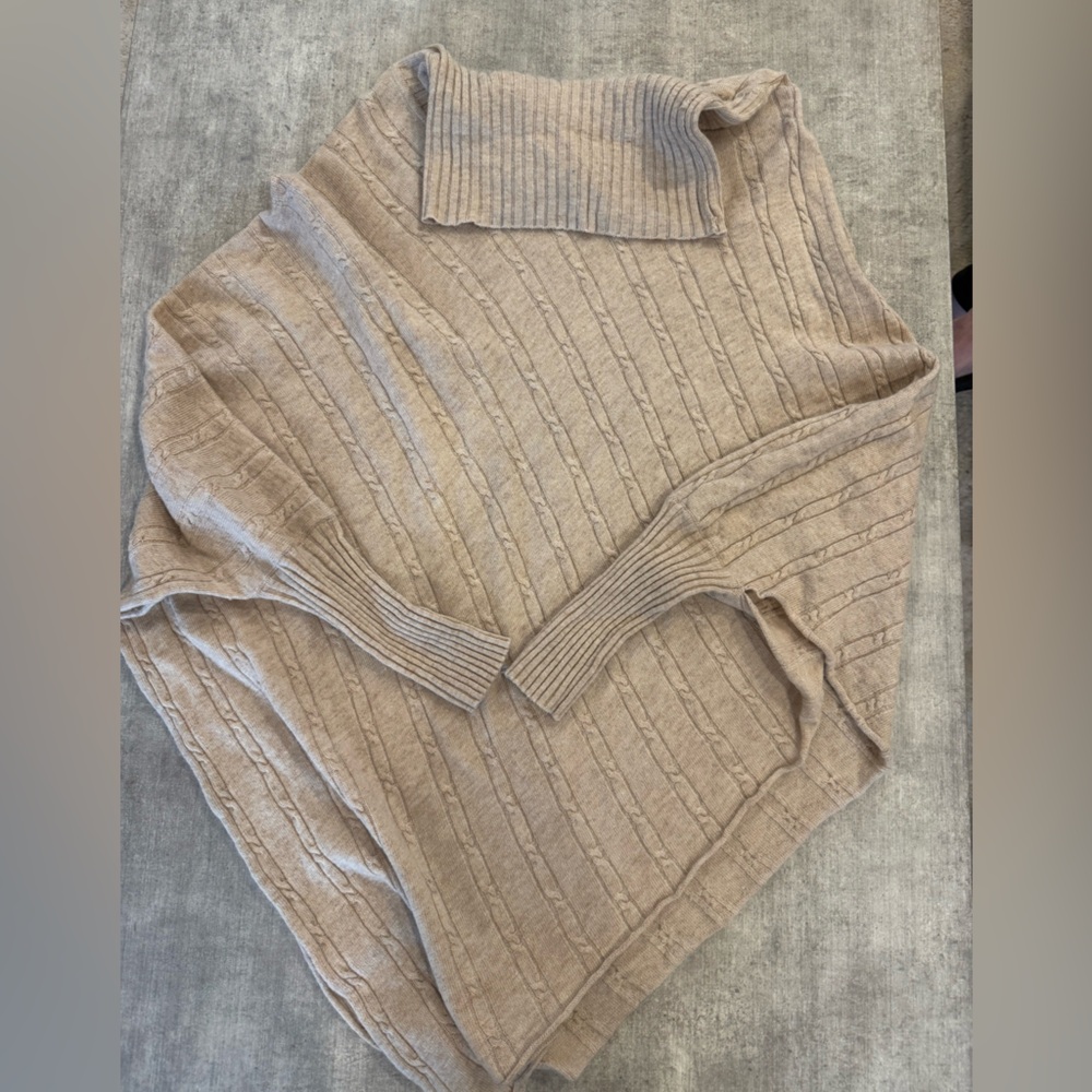 Aventura Women’s Poncho Sweater – One Size, Turtleneck, Boho Style Tan/Cream